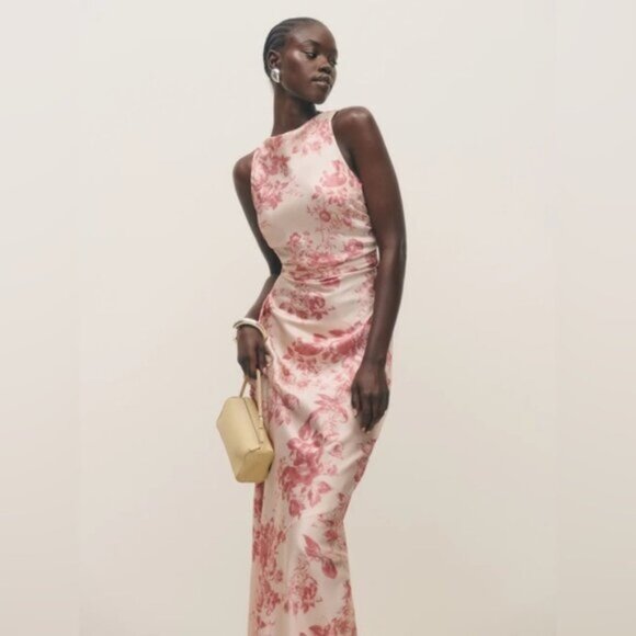 Reformation Dresses & Skirts - NEW Reformation Anaiis Long Silk Dress Cameo Rose Pink Cream Floral | size US 6